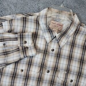 Filson Shirt Mens Large White Black Plaid Button Down Fishing Vented Outdoors